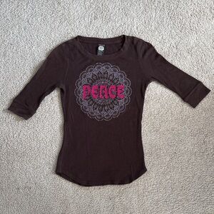 Lucky Brand Peace 3/4 Sleeve Waffle Top